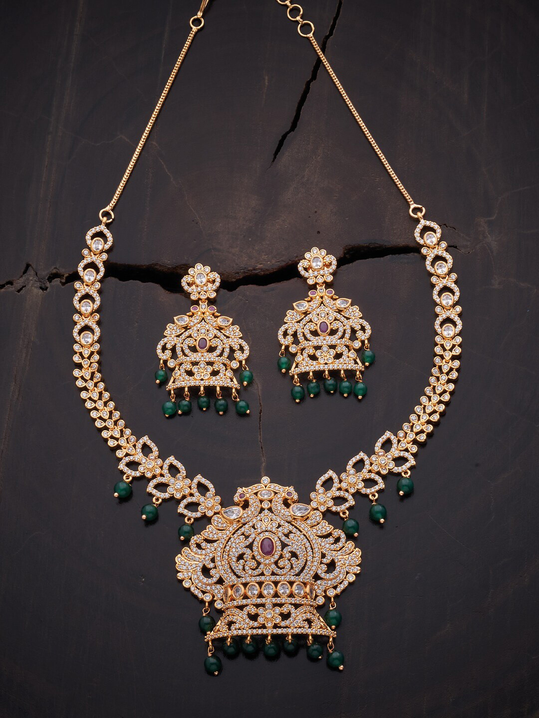 

Kushal's Fashion Jewellery Gold-Plated & CZ Studded Jewellery Set, Red