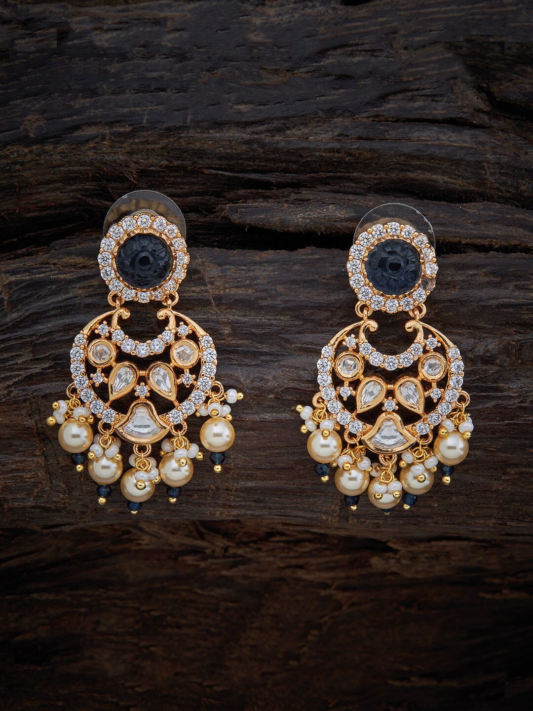 

Kushal's Fashion Jewellery Blue & Gold-Plated Paisley Shaped Drop Earrings