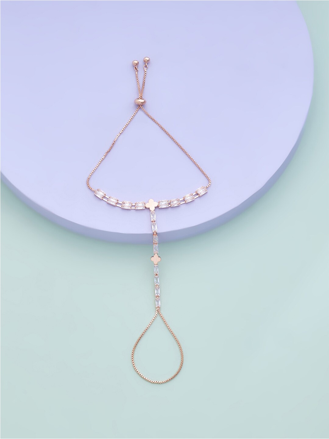 

Kushal's Fashion Jewellery Women Rose Gold & White Cubic Zirconia Rose Gold-Plated Ring Bracelet