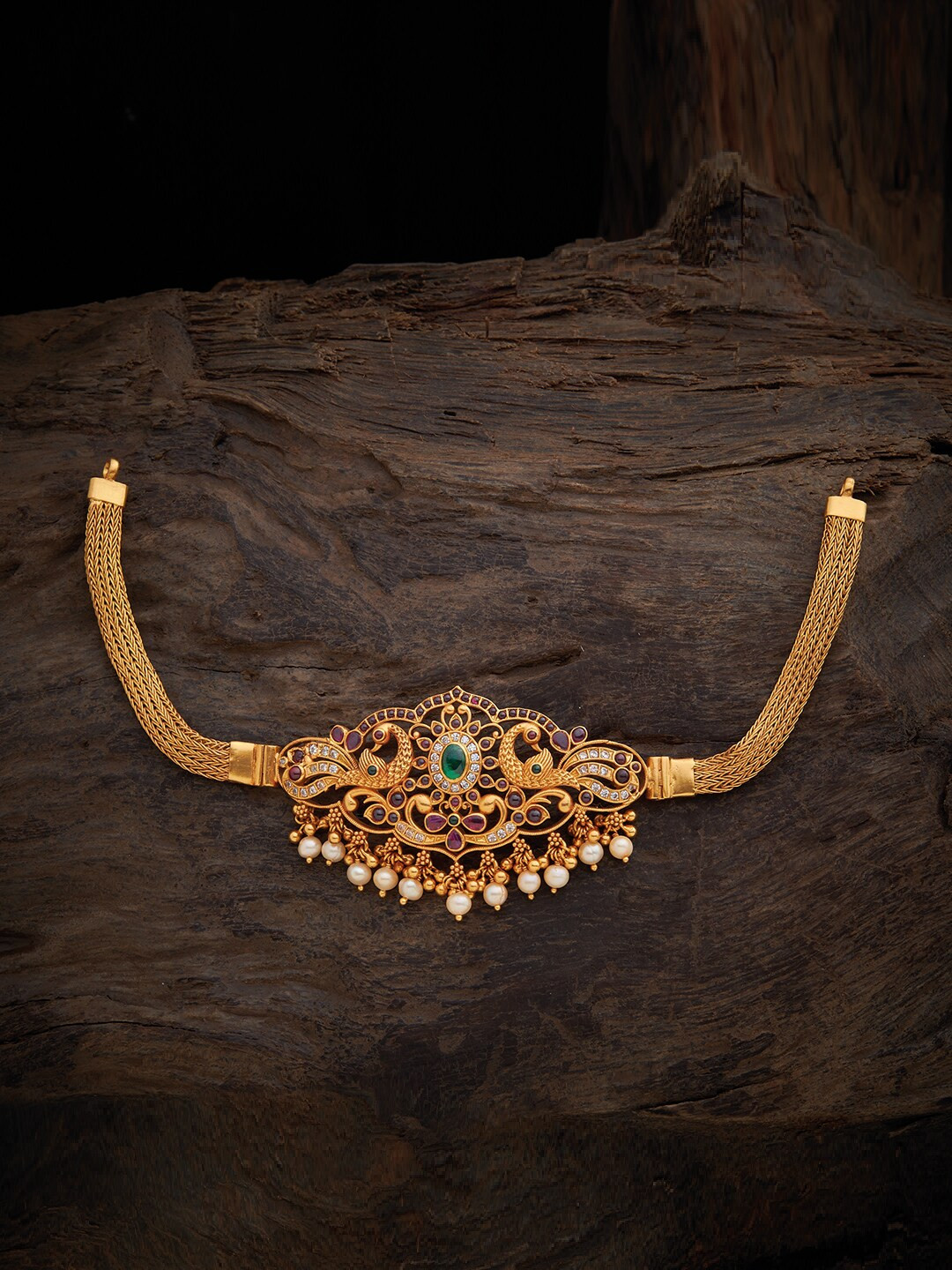 

Kushal's Fashion Jewellery Women Gold-Toned & Red Silver Oxidised Gold-Plated Armlet Bracelet