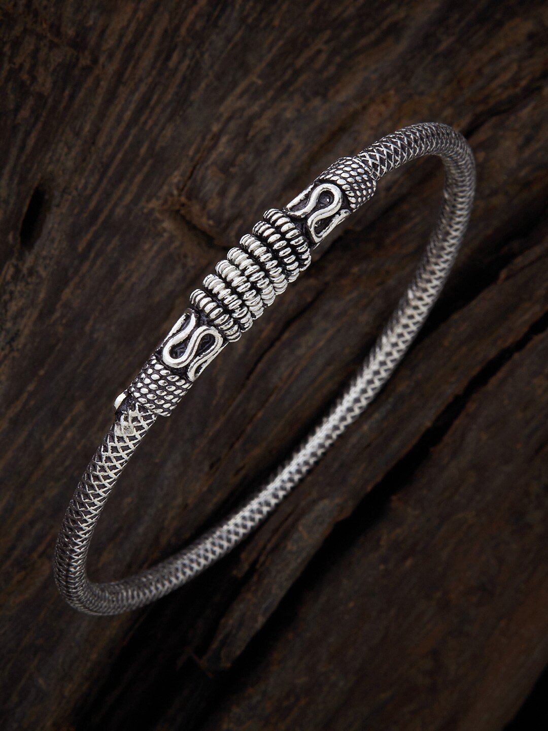 

Kushal's Fashion Jewellery Women Silver-Toned Oxidised 92.5 Pure Silver Kada Bracelet