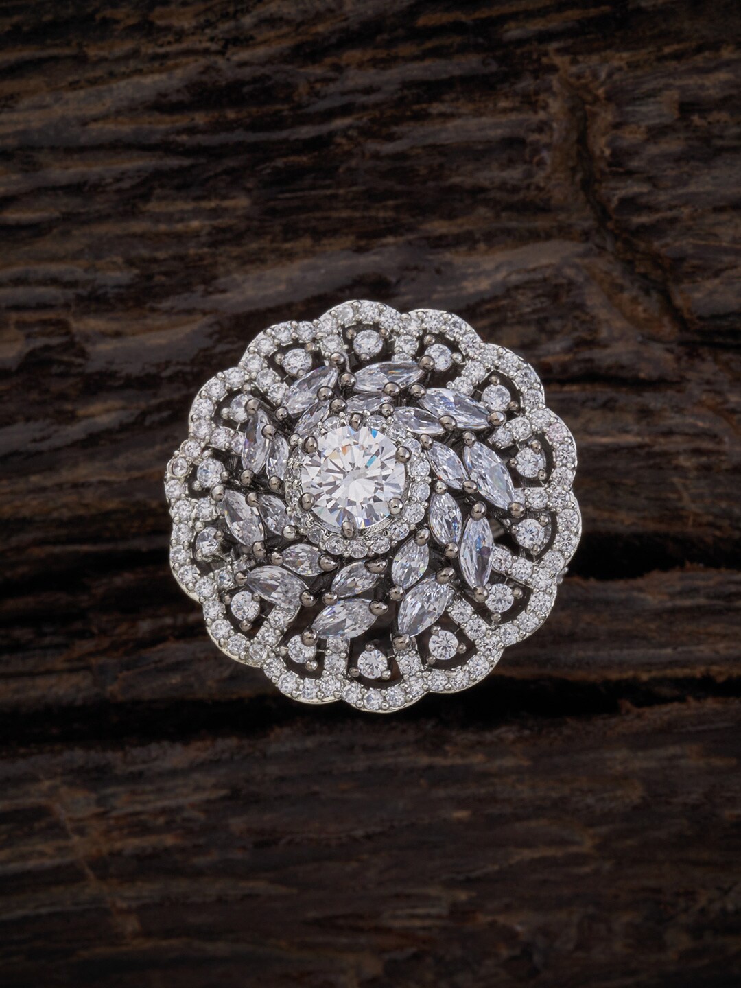 

Kushal's Fashion Jewellery Rhodium-Plated Silver-Colored Cubic Zirconia Finger Ring