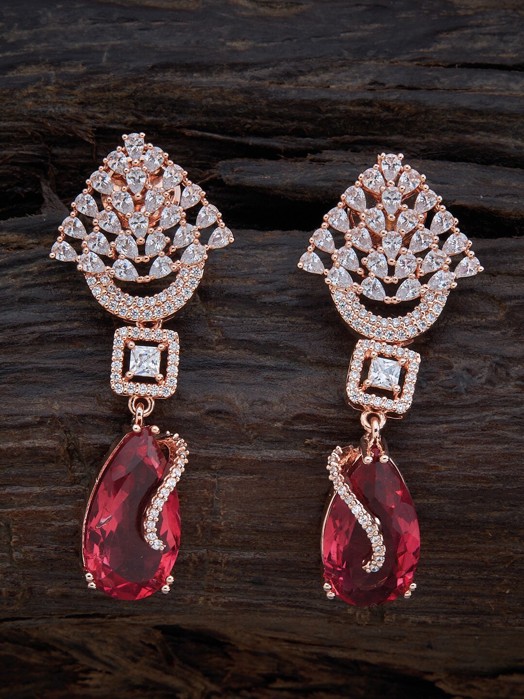 

Kushal's Fashion Jewellery Rose Gold Red Rose-Gold Plated Ruby CZ Drop Earrings
