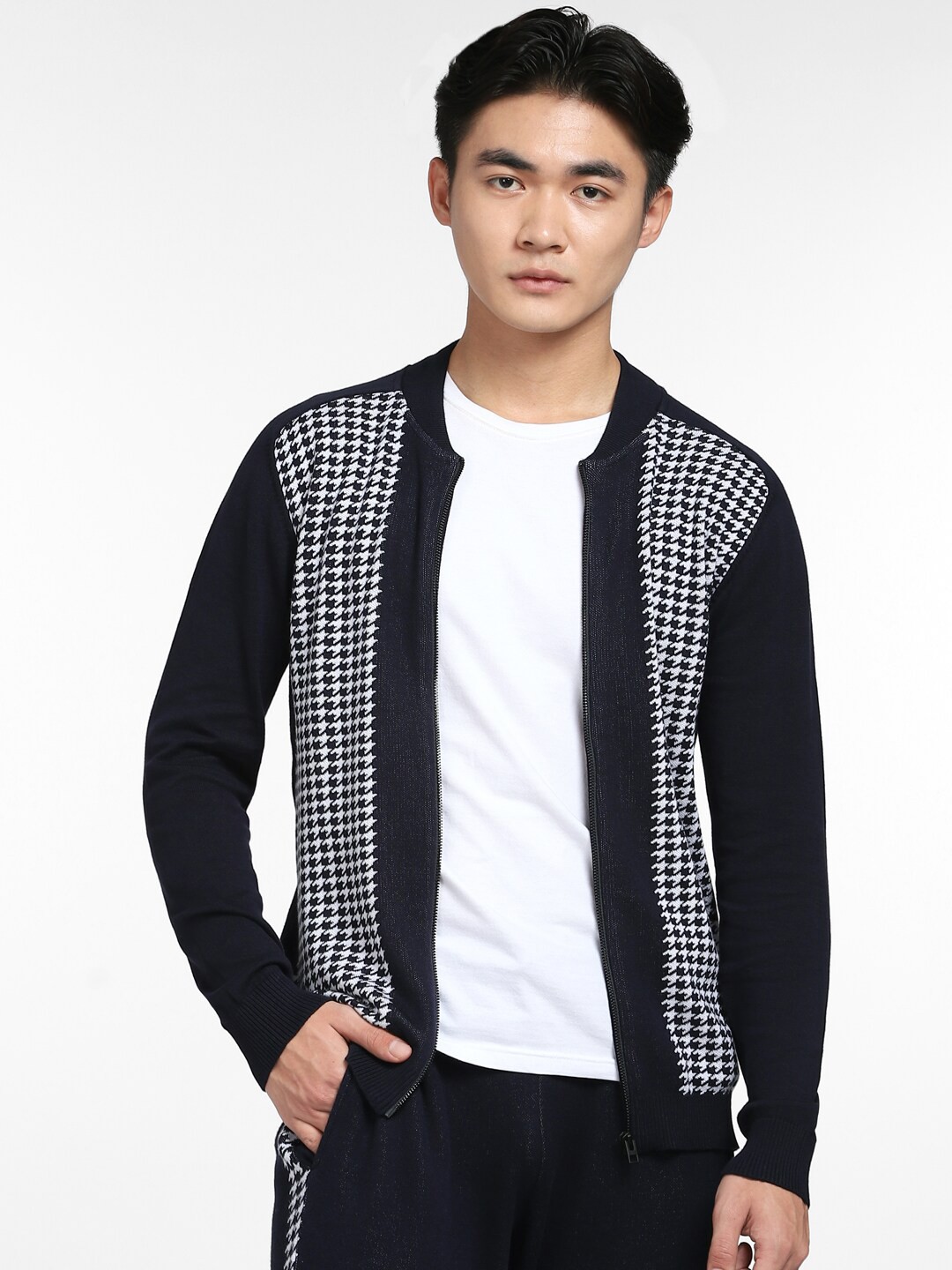 

Jack & Jones Men Blue Checked Open Front Jacket