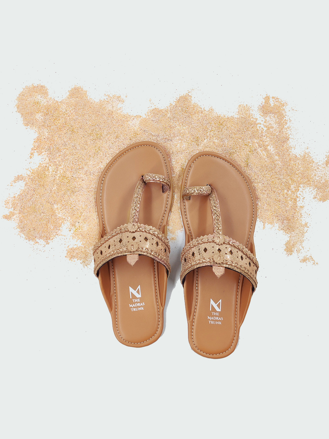 

THE MADRAS TRUNK Women Braided Handcrafted Kolhapuri Ethnic One Toe Flats, Rose gold