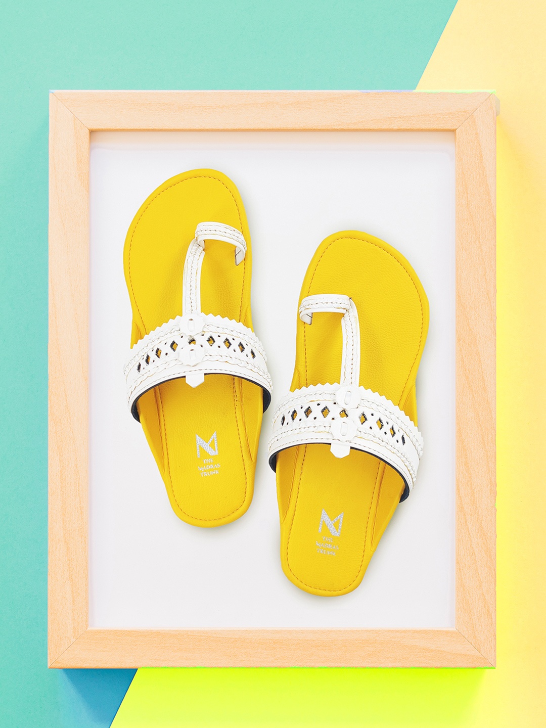 

THE MADRAS TRUNK Women Solid Braided Handcrafted Kolhapuri One Toe Flats, Yellow