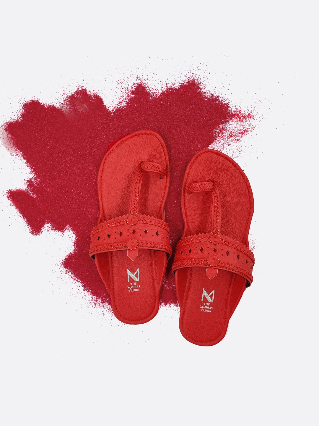 

THE MADRAS TRUNK Women Braided Handcrafted One-Toe Kolhapuri Flats, Red