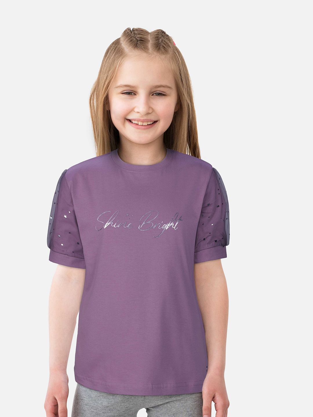 

Gini and Jony Girls Purple & Silver-Toned Embellished Top