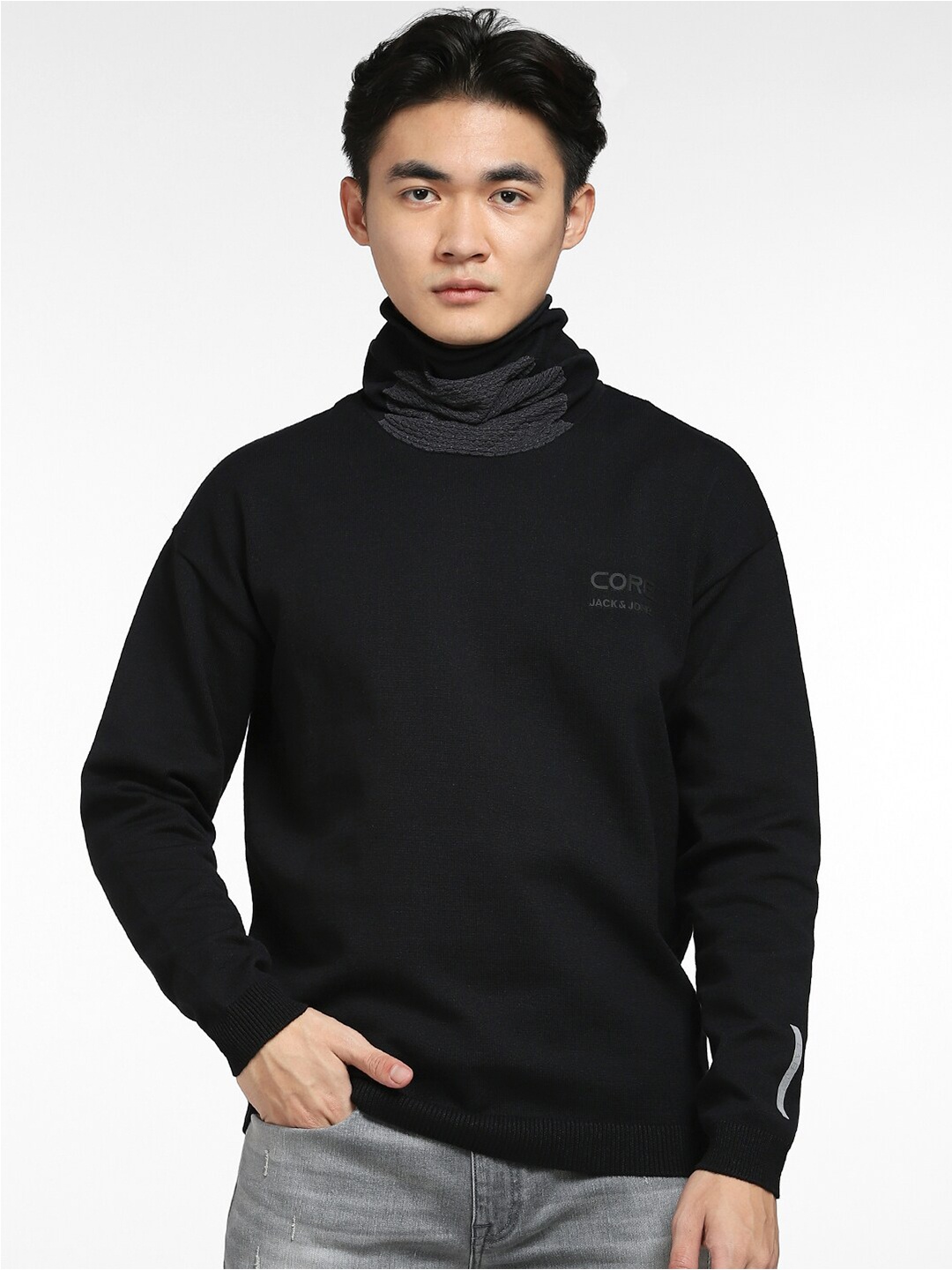 

Jack & Jones Men Black Jco Lab Knit High Neck Pullover Sweater