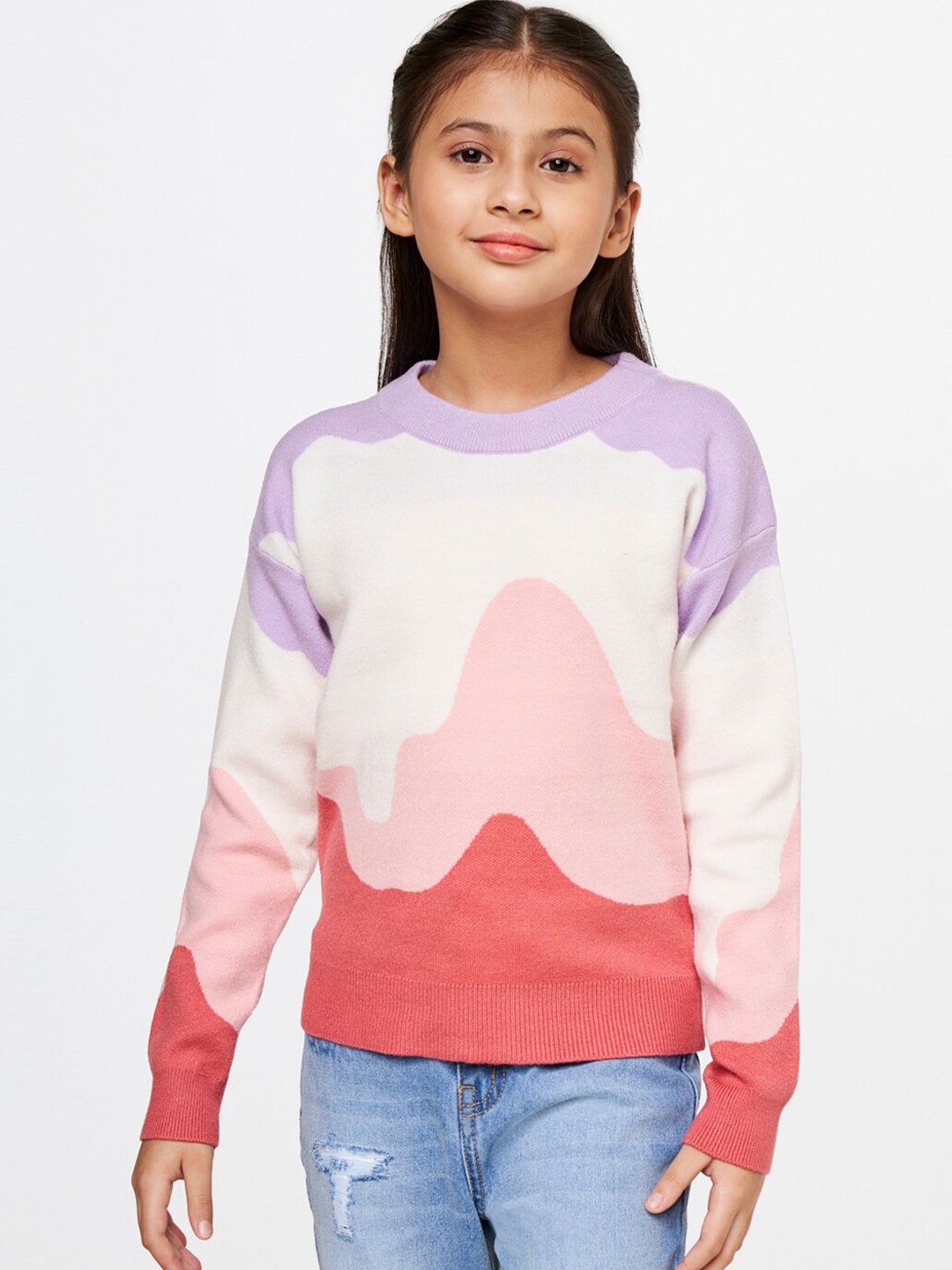 

AND Girls Purple and White Colourblocked Top