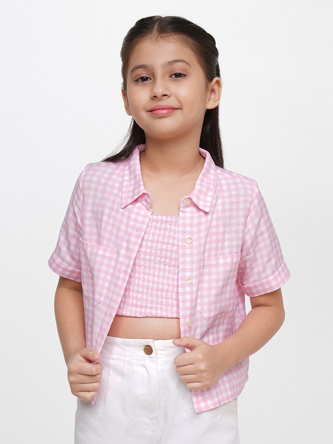 

AND Girls Pink Checked Boxy Top