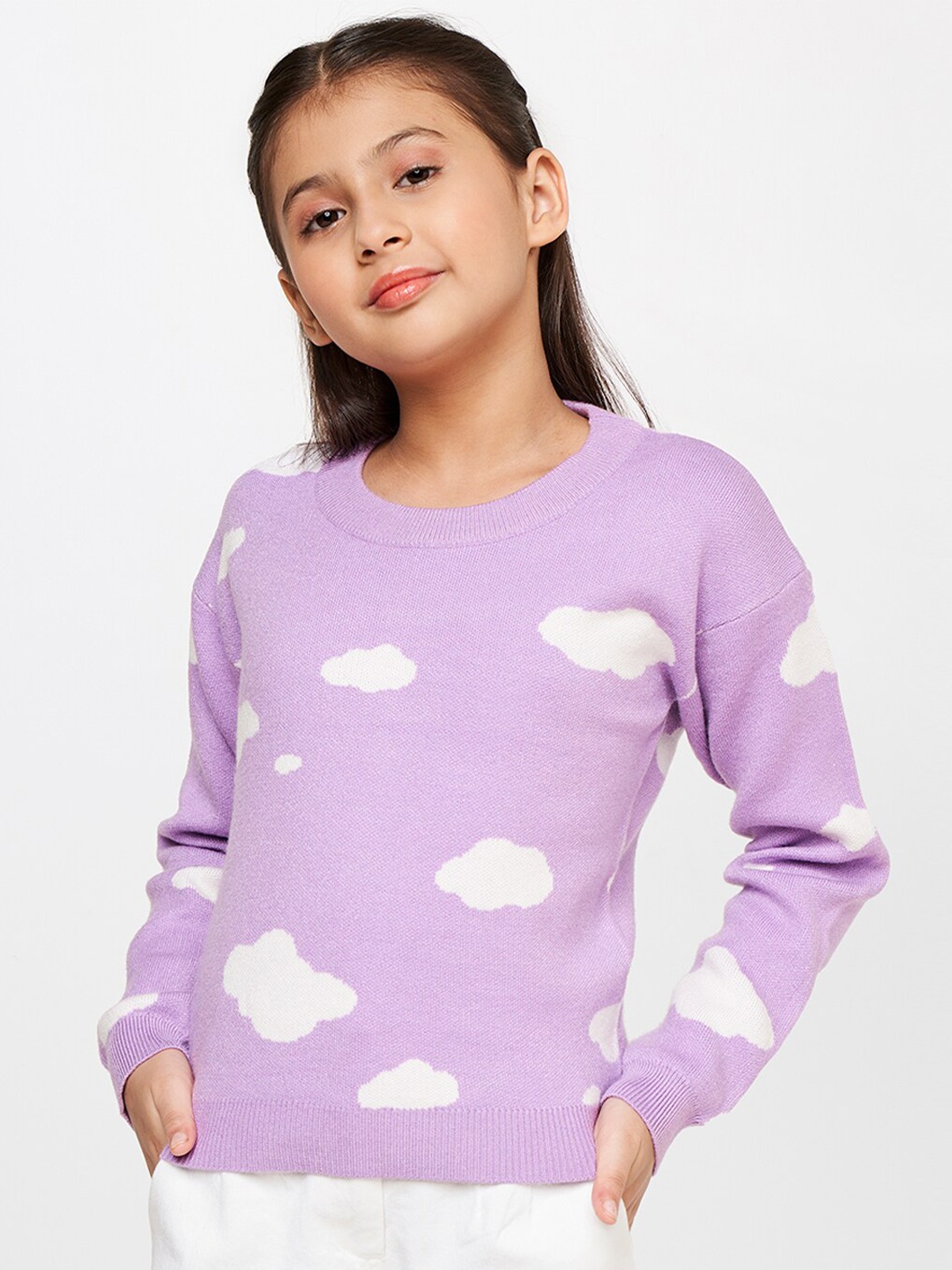 

AND Girls Lavender Geometric Print Extended Sleeves Top