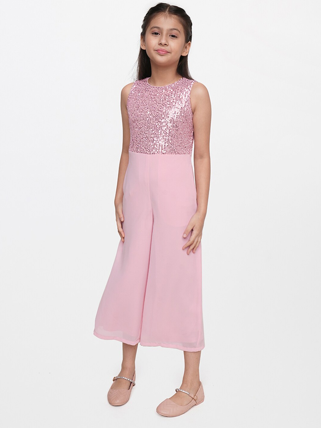 

AND Girls Pink Embellished Basic Jumpsuit