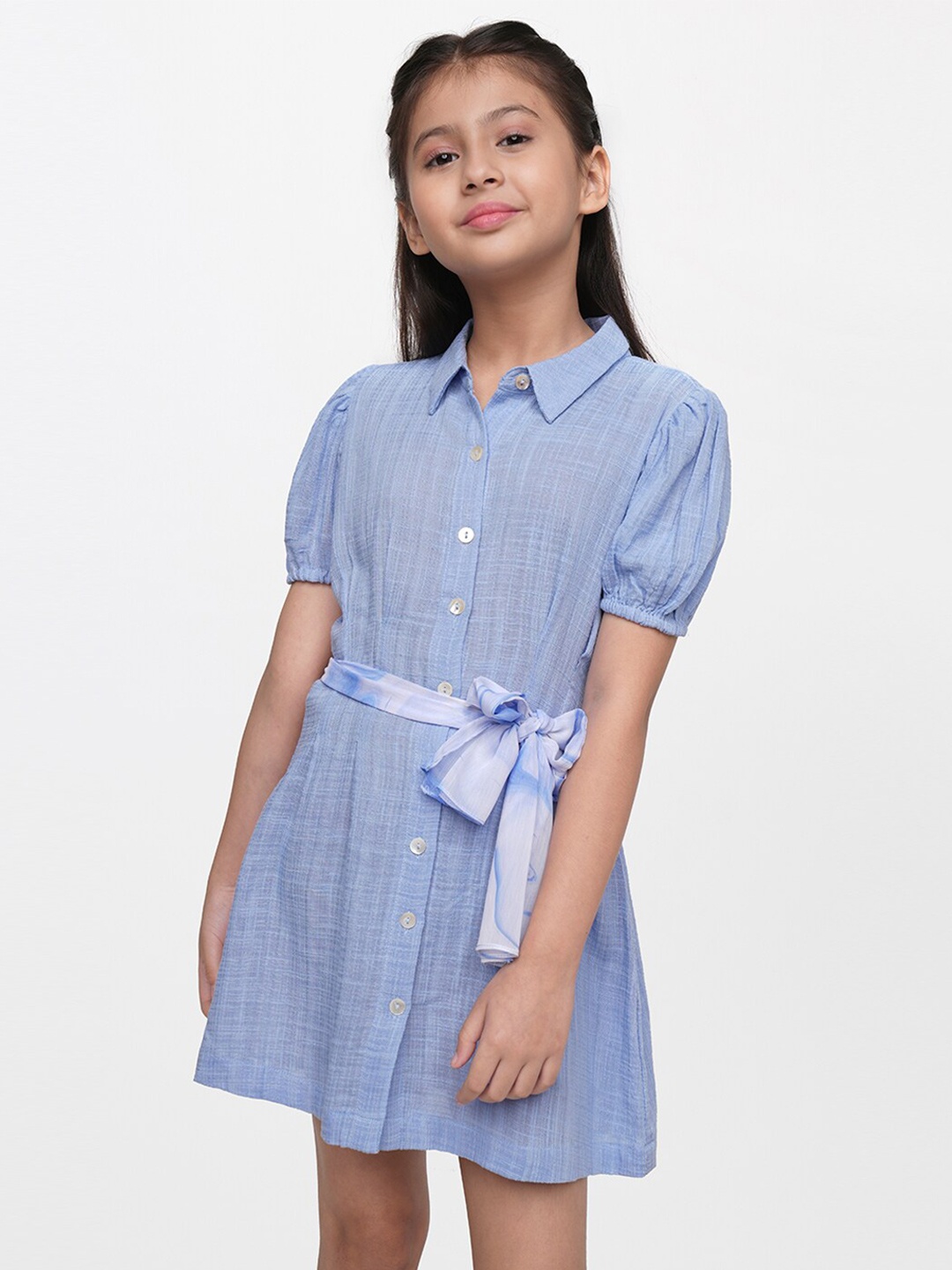 

AND Girls Blue Solid Shirt Dress