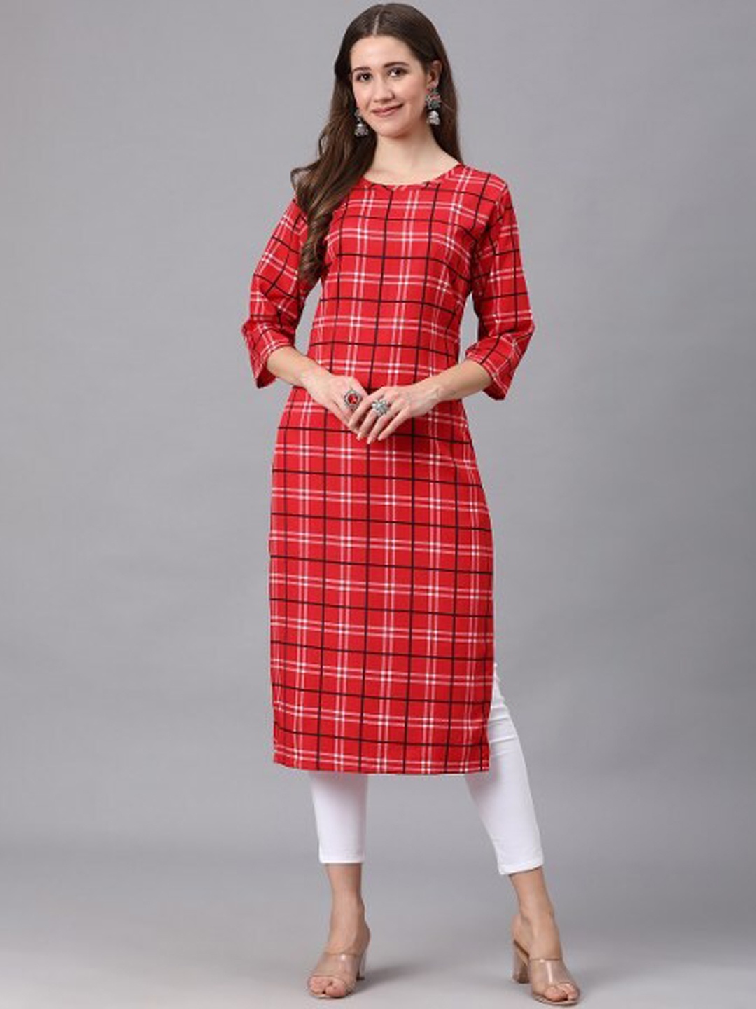 

Lookmark Women Red Checked Crepe Kurta