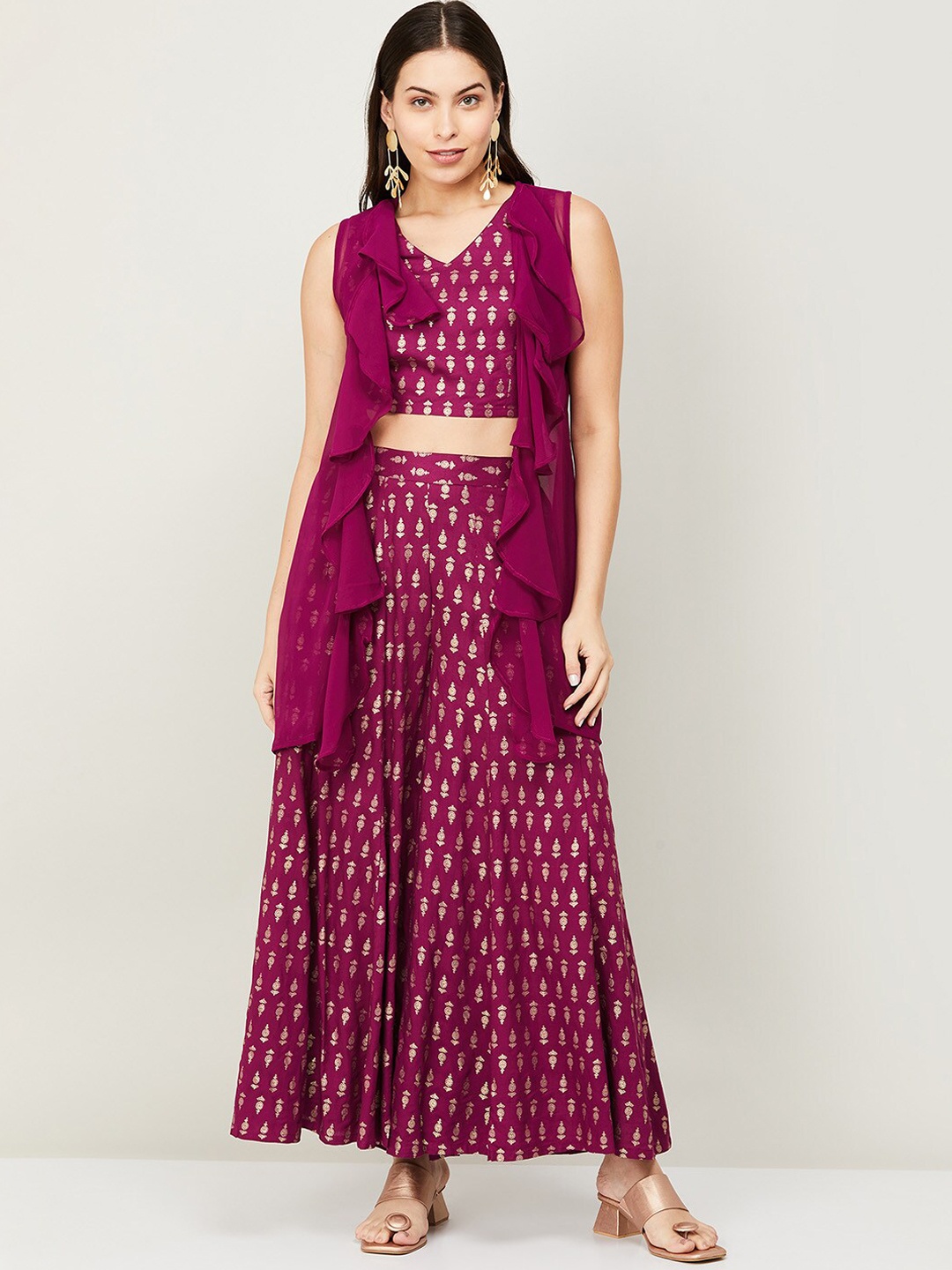 

Melange by Lifestyle Women Red Floral Printed Top with Palazzos
