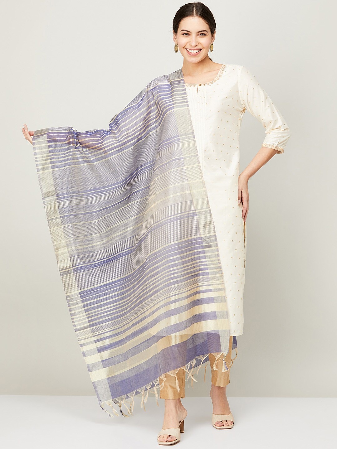 

Melange by Lifestyle Women Blue & White Striped Stole