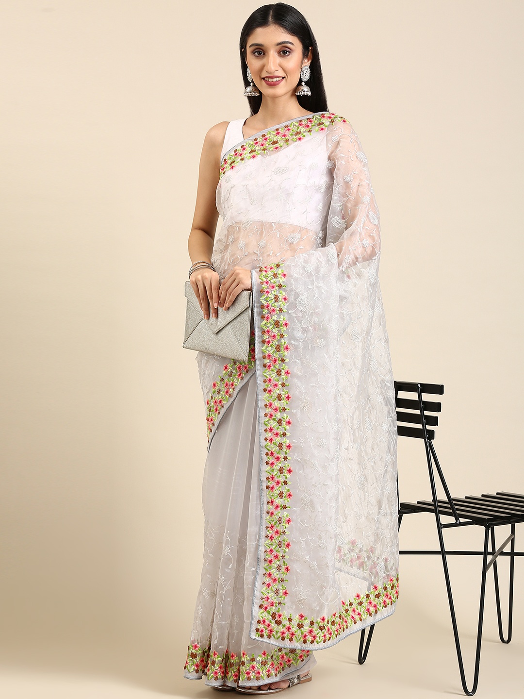 

Anouk Grey Floral Embroidered Organza Saree