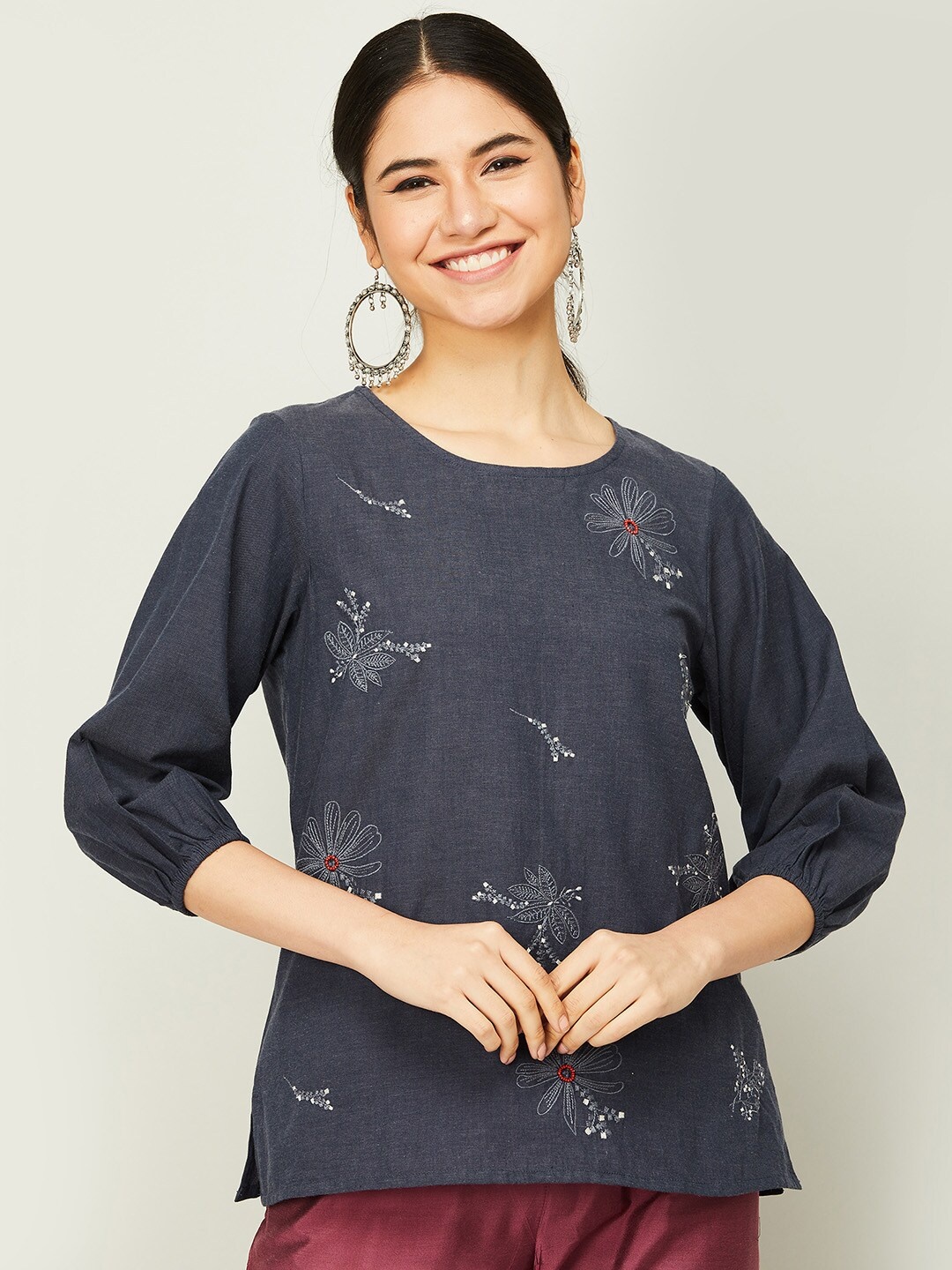 

Colour Me by Melange Grey & White Embroidered Tunic