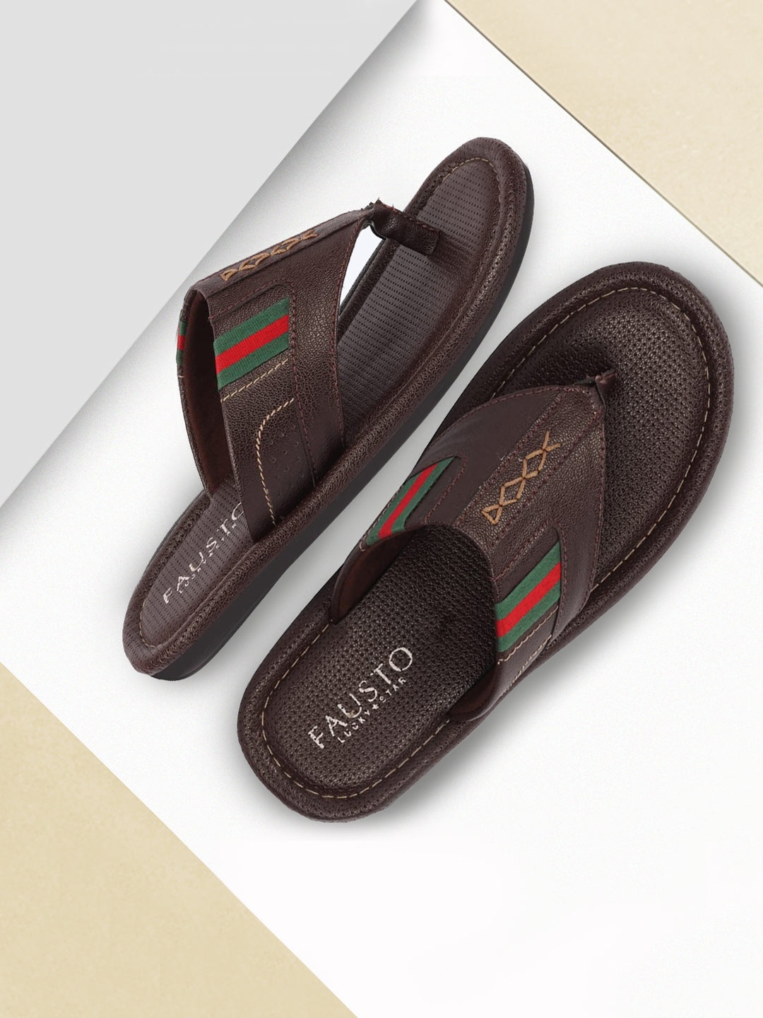 

FAUSTO Men Brown & Red Thong Flip-Flops