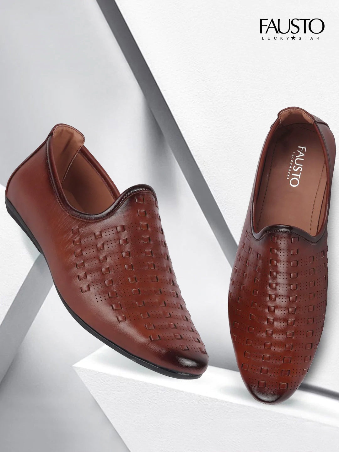 

FAUSTO Men Brown Woven Design Slip-On Sneakers