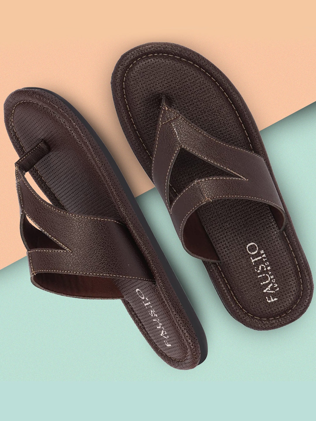 

FAUSTO Men Brown & White Comfort Sandals