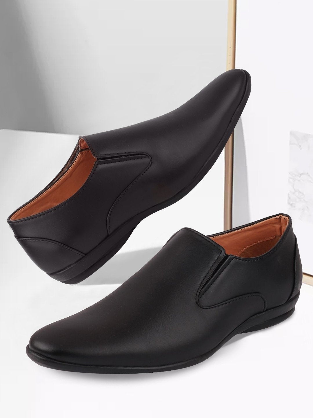 

FAUSTO Men Black Solid Formal Slip On Shoes