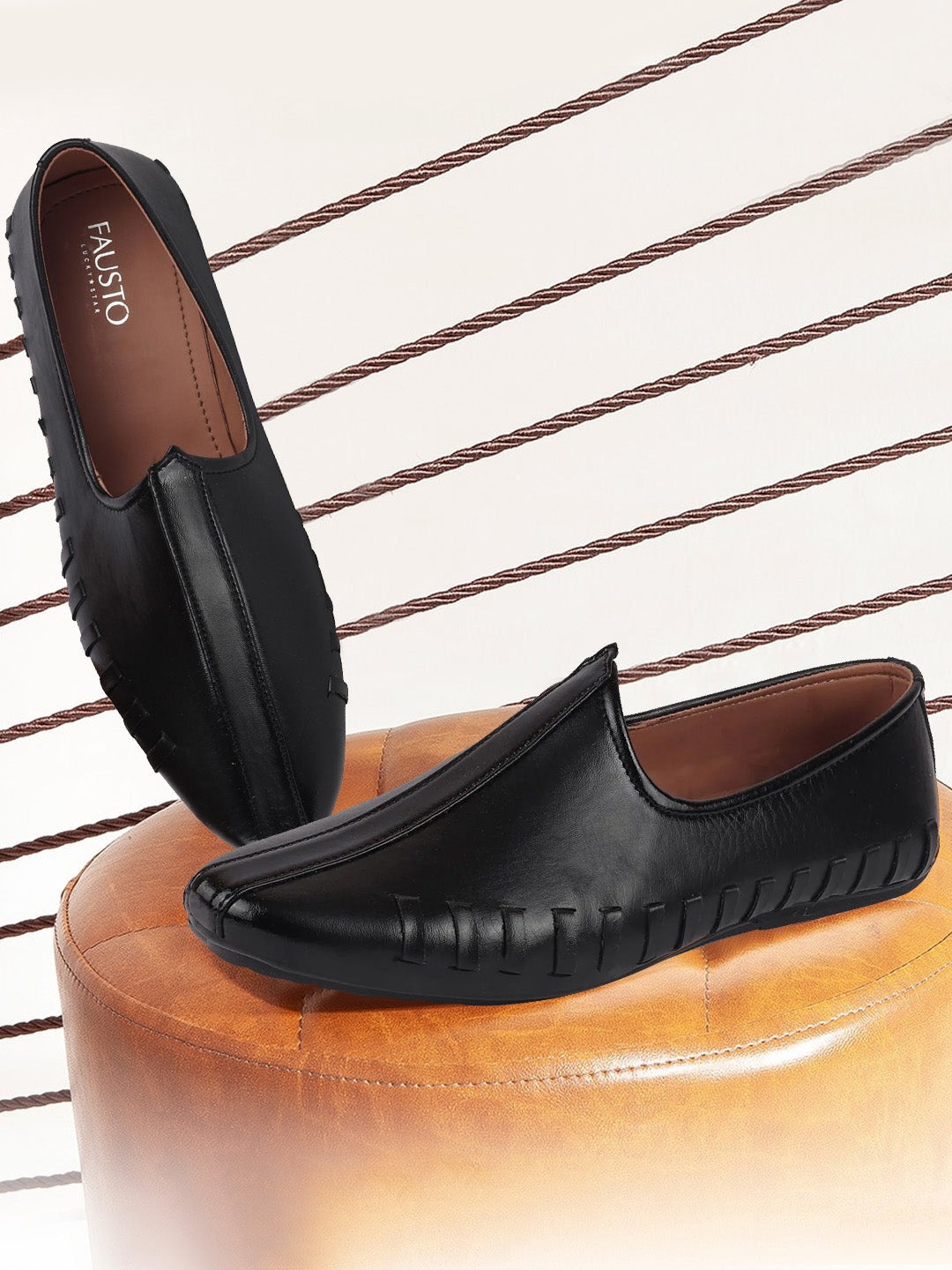 

FAUSTO Men Black PU Mojaris