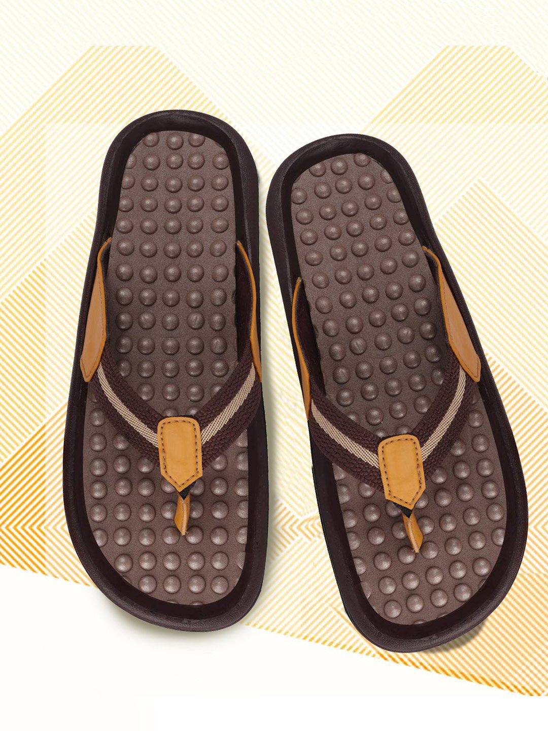 

FAUSTO Men Brown & Beige Self Design Synthetic Thong Flip-Flops