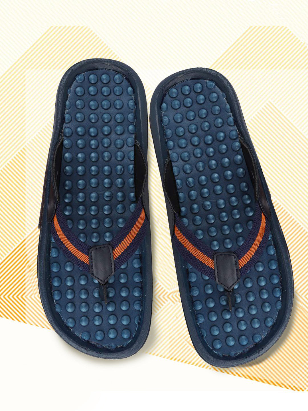 

FAUSTO Men Navy Blue & Orange Self Design Thong Flip-Flops
