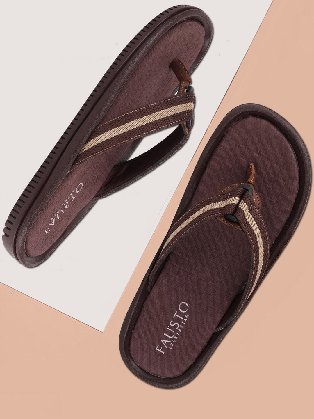 

FAUSTO Men Brown Solid Thong Flip-Flops