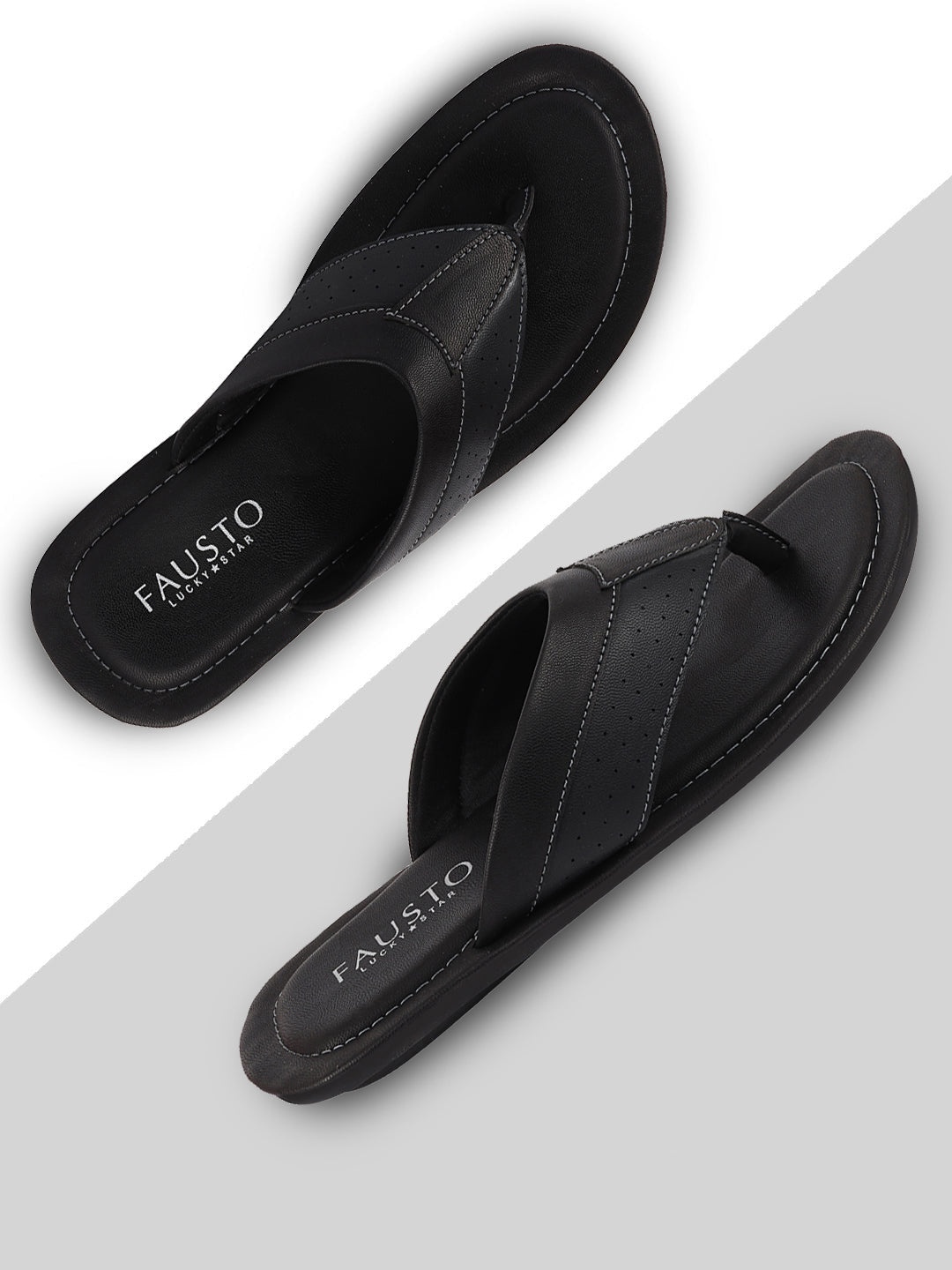 

FAUSTO Men Black Solid Synthetic Outdoor Thong Flip-Flops