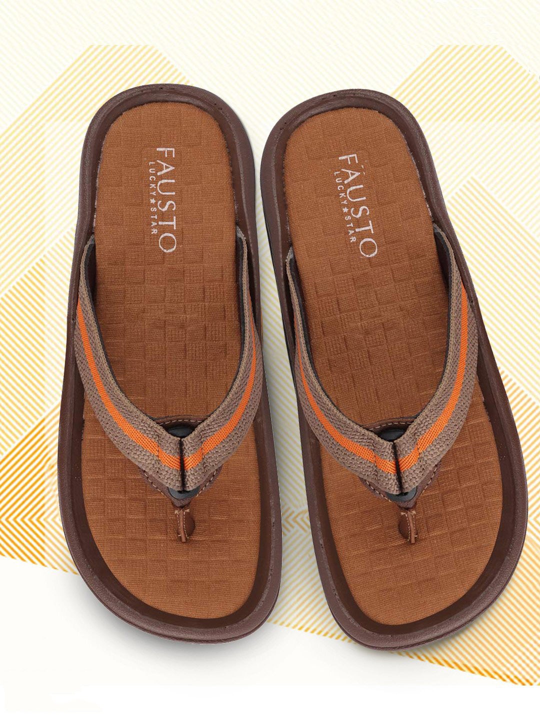 

FAUSTO Men Brown & Yellow Self Design Thong Flip-Flops