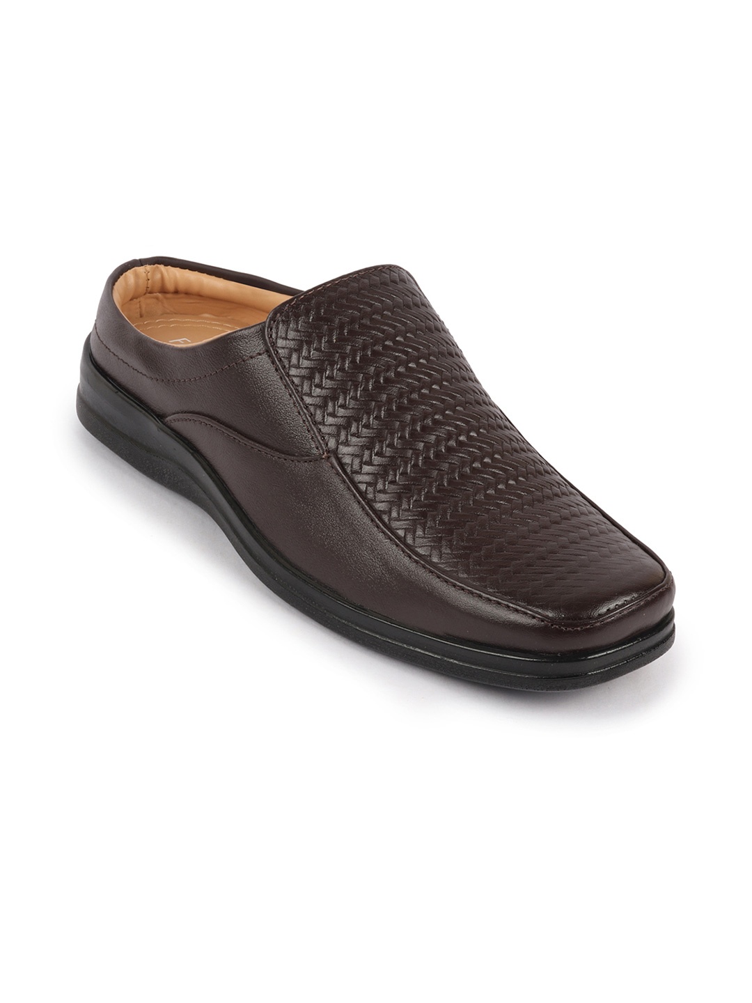 

FAUSTO Men Brown Solid Leather Slip On Shoe-Style Sandals