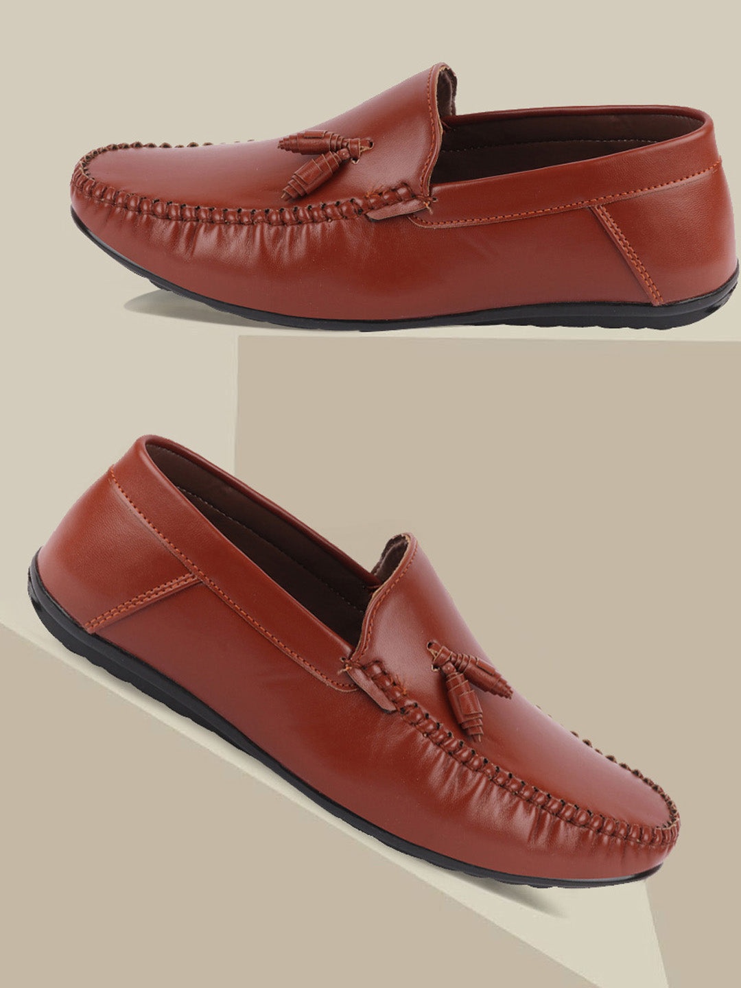 

FAUSTO Men Tan Perforations PU Loafers