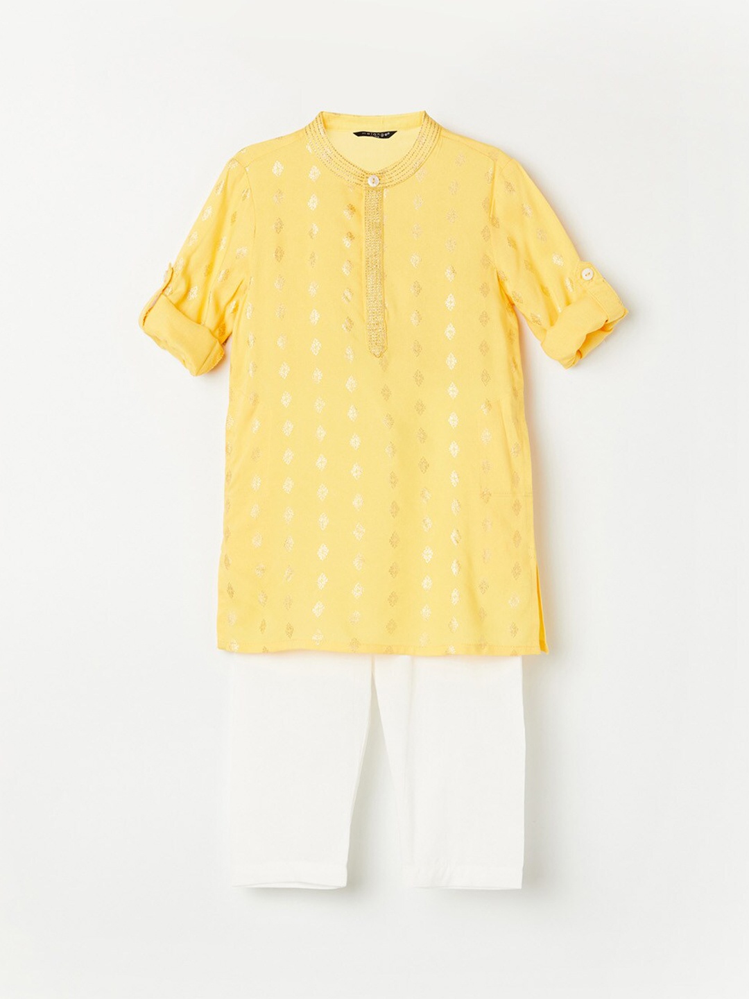 

Melange by Lifestyle Boys Yellow & White Self Design Straight Kurta with Pyjama