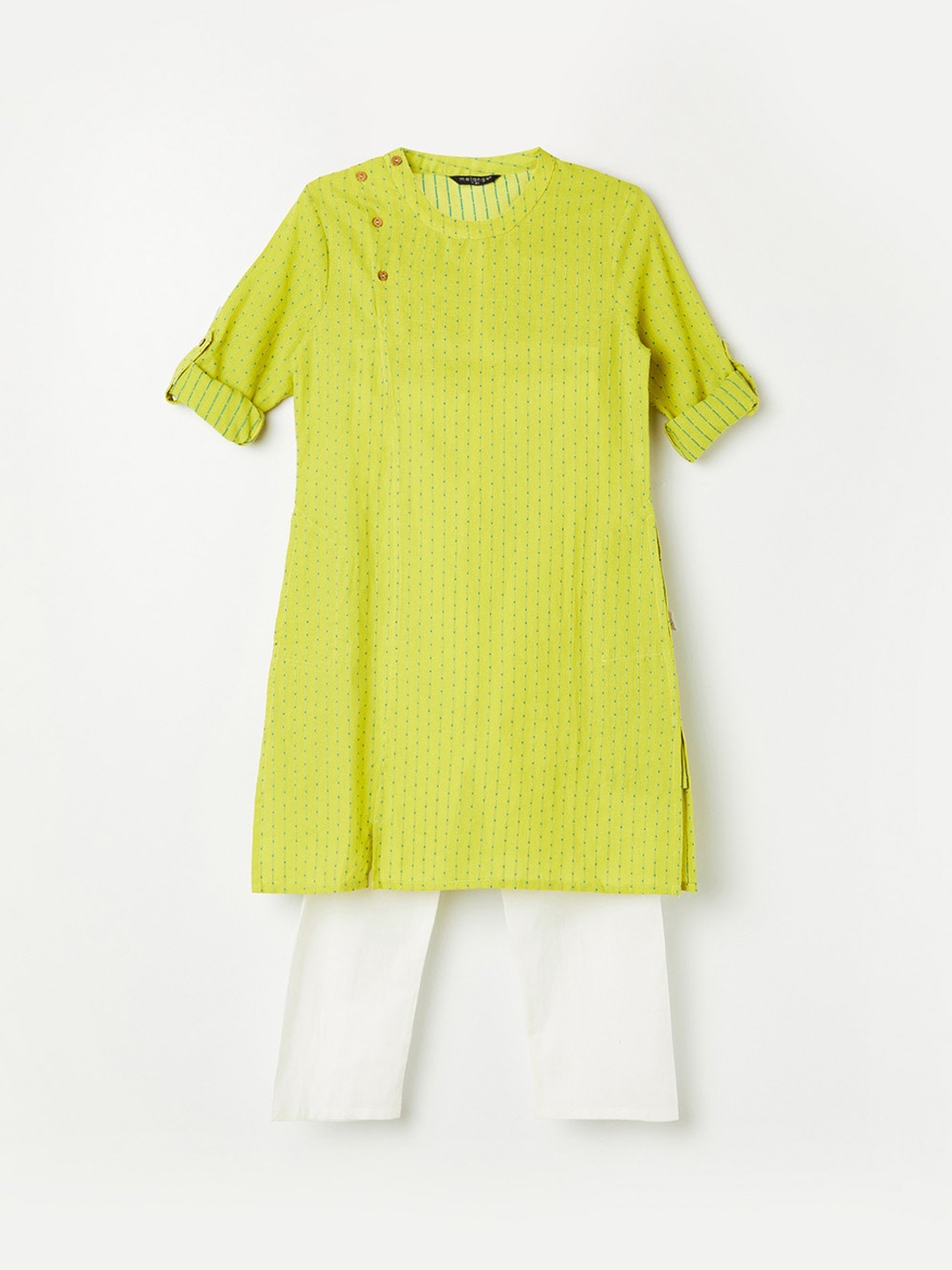

Melange by Lifestyle Boys Green Ethnic Motifs Striped Pure Cotton Kurta with Pyjamas