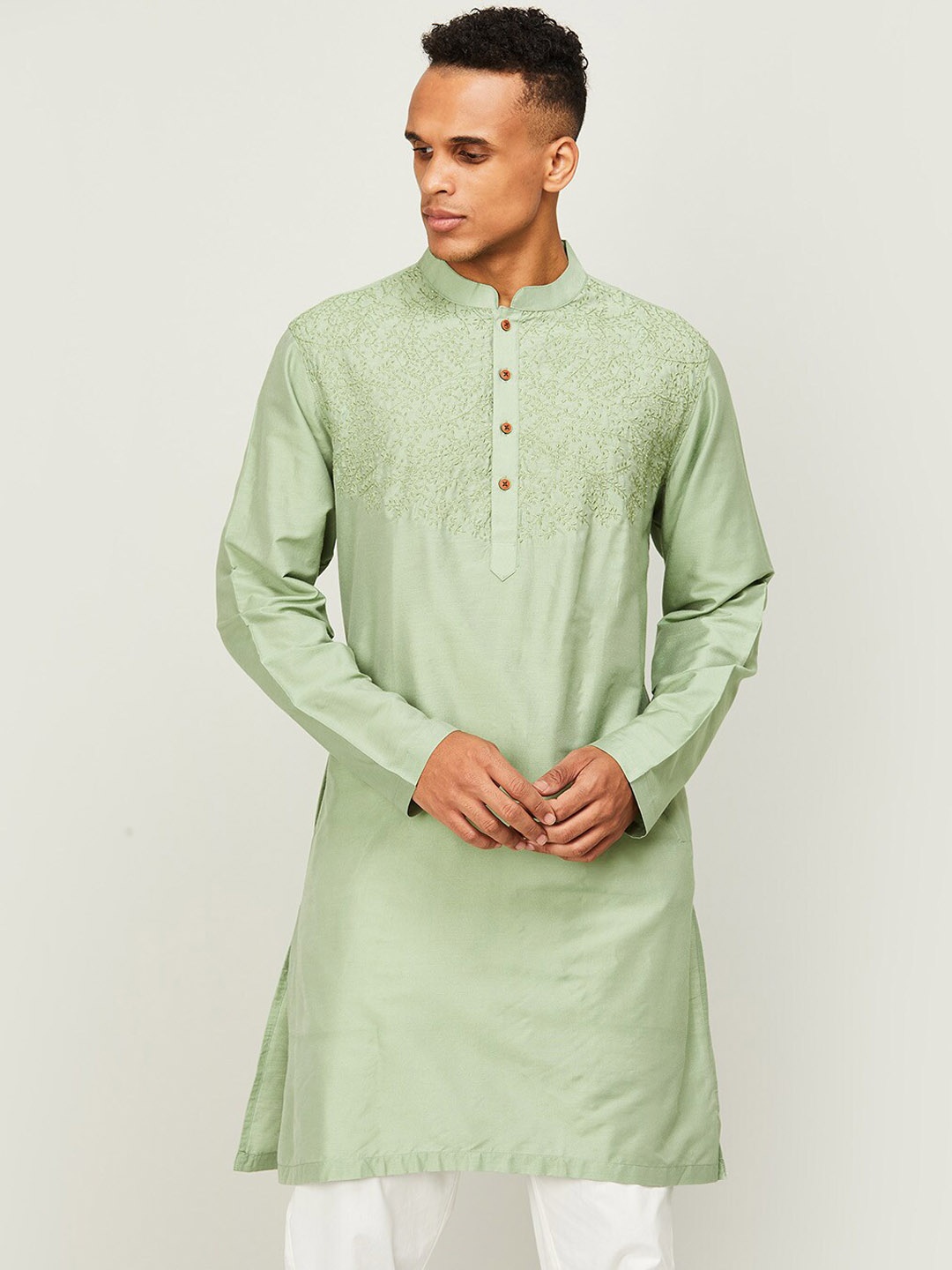 

Melange by Lifestyle Men Green Embroidered Thread Work Kurta