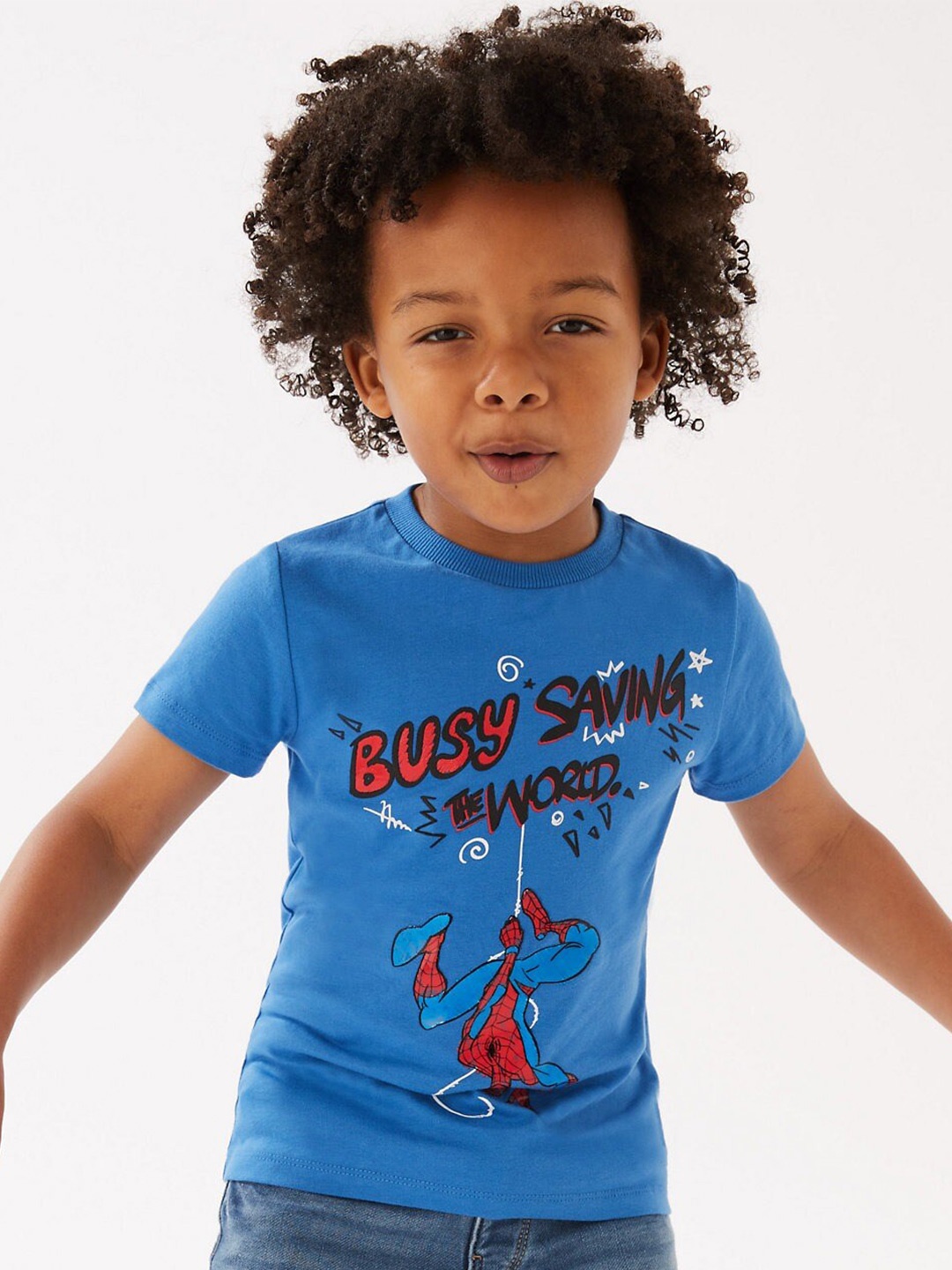 

Marks & Spencer Boys Blue Pure Cotton Spider-Man Printed T-shirt