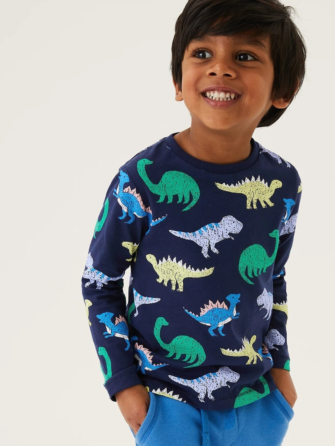 

Marks & Spencer Boys Navy Blue & Green Printed Cotton T-shirt