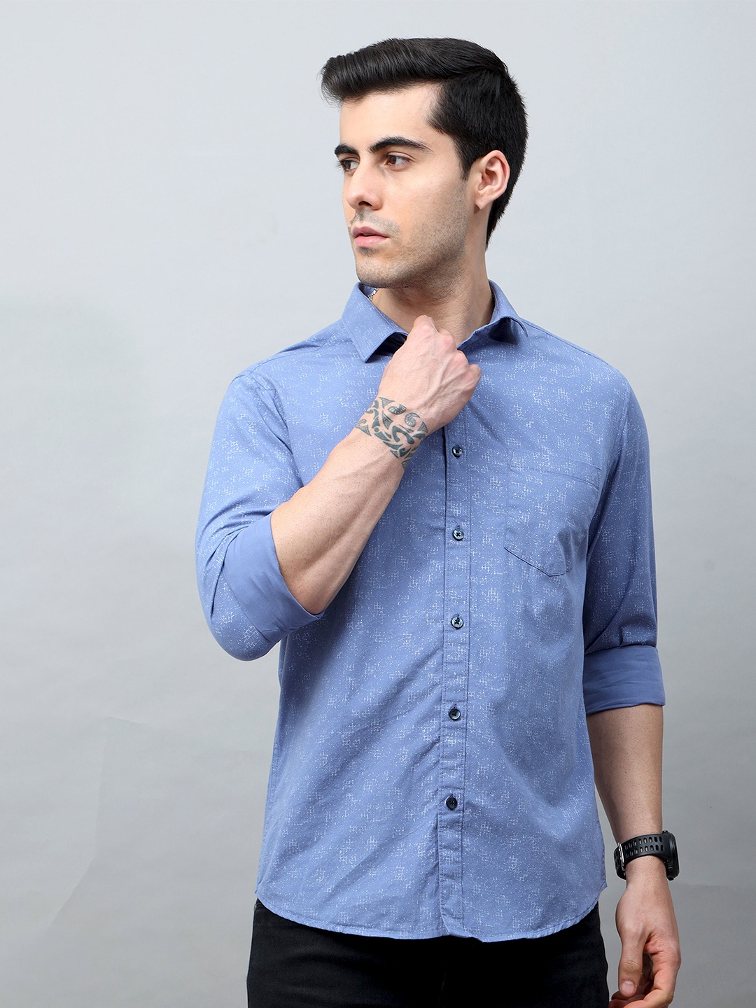 

Bushirt Men Blue Comfort Printed Cotton Casual Shirt