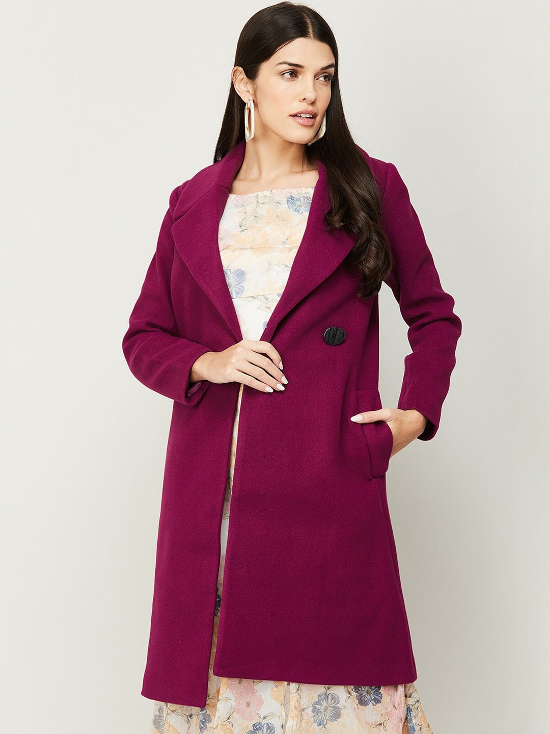 

CODE by Lifestyle Women Burgundy Solid Lightweight Longline Tailored Jacket