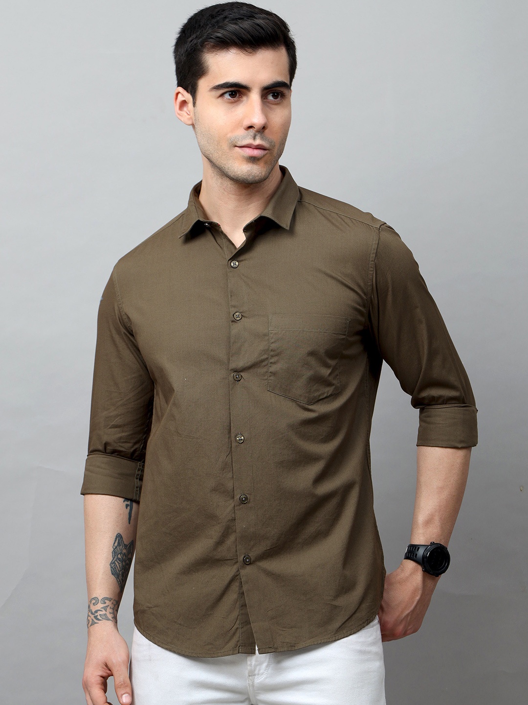 

Bushirt Men Olive Green Comfort Casual Shirt