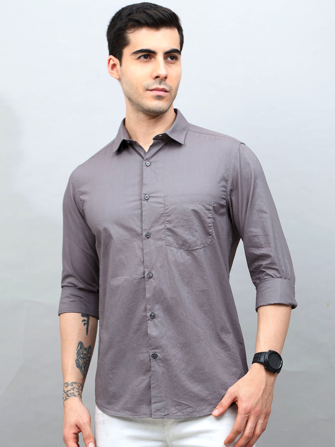 

Bushirt Men Grey Comfort Casual Cotton Shirt