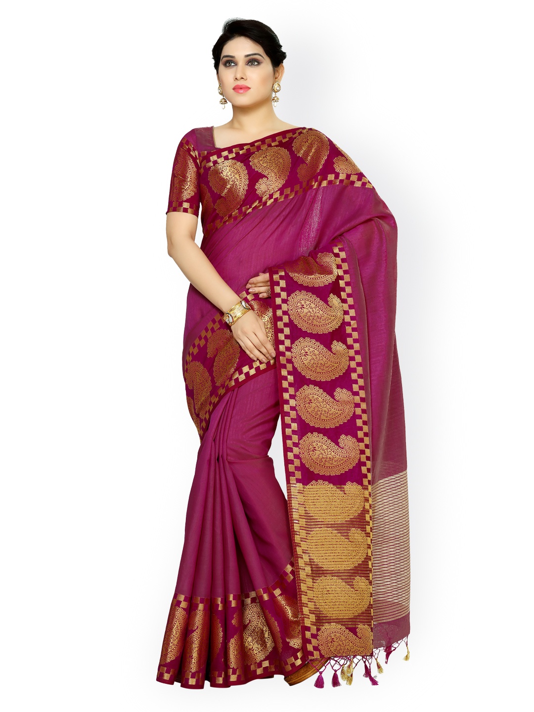 

MIMOSA by Kupinda Purple Tussar Silk Solid Banarasi Saree, Mustard