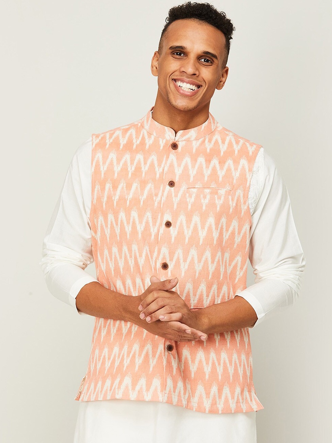 

Melange by Lifestyle Men Orange White Lightweight Open Front Jacket