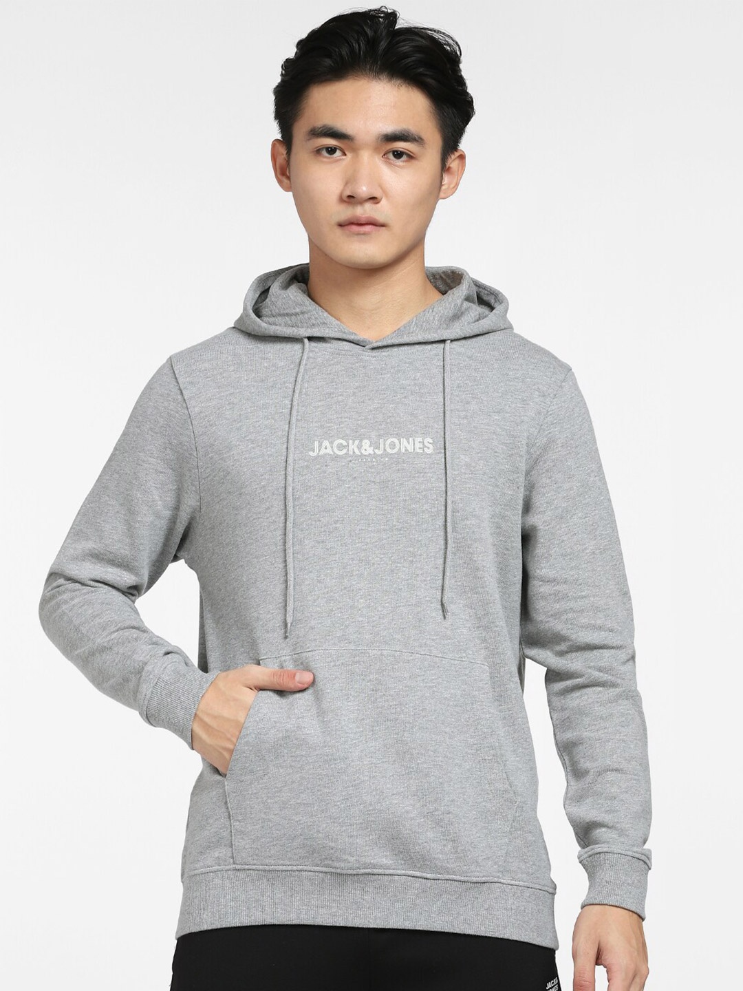

Jack & Jones Men Grey Hooded Sweatshirt