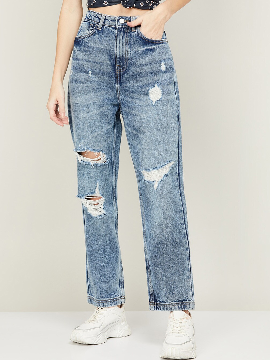 

Ginger by Lifestyle Women Blue Highly Distressed Pure Cotton Heavy Fade Jeans