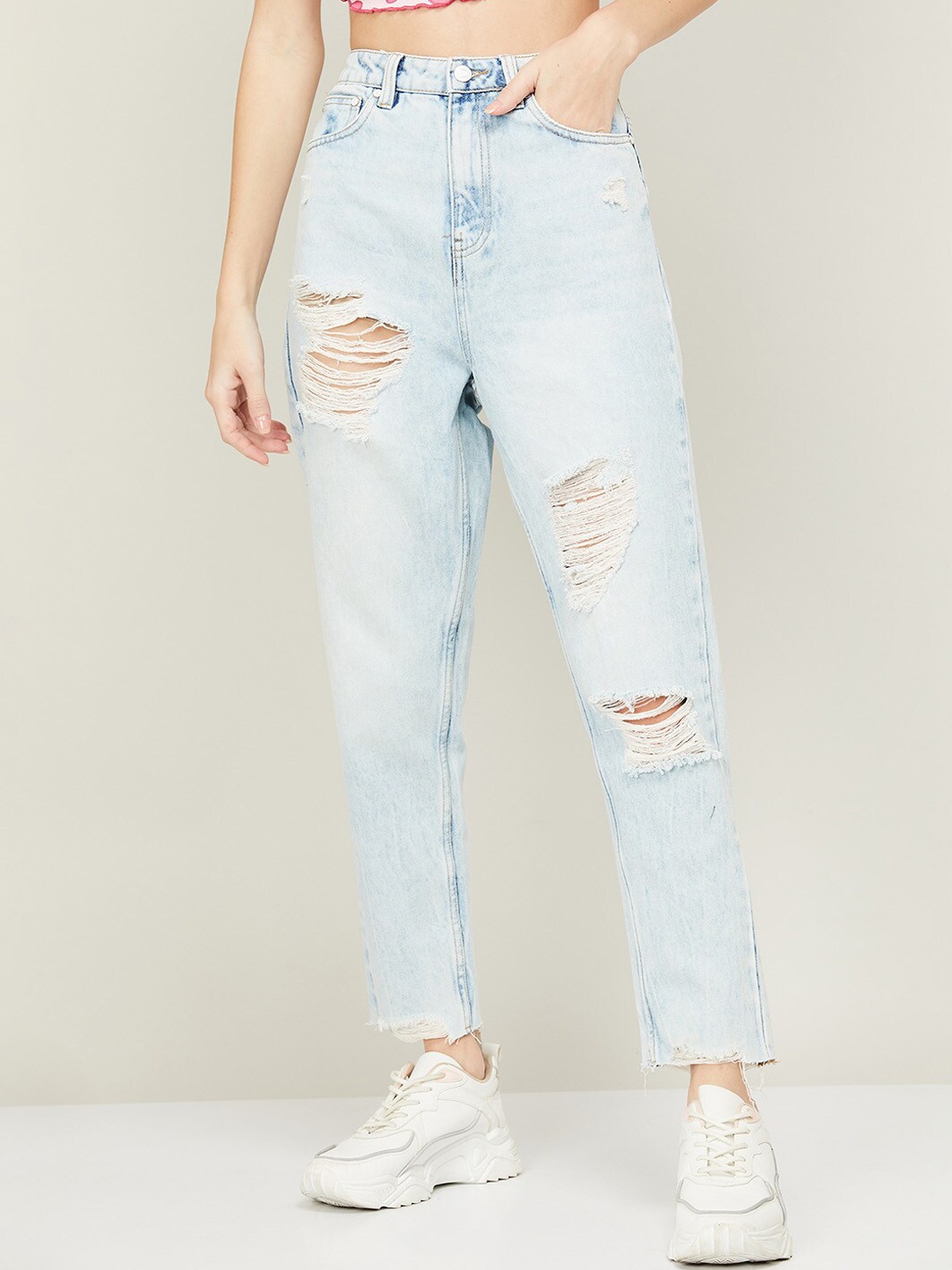 

Ginger by Lifestyle Women Blue Slim Fit Highly Distressed Heavy Fade Jeans