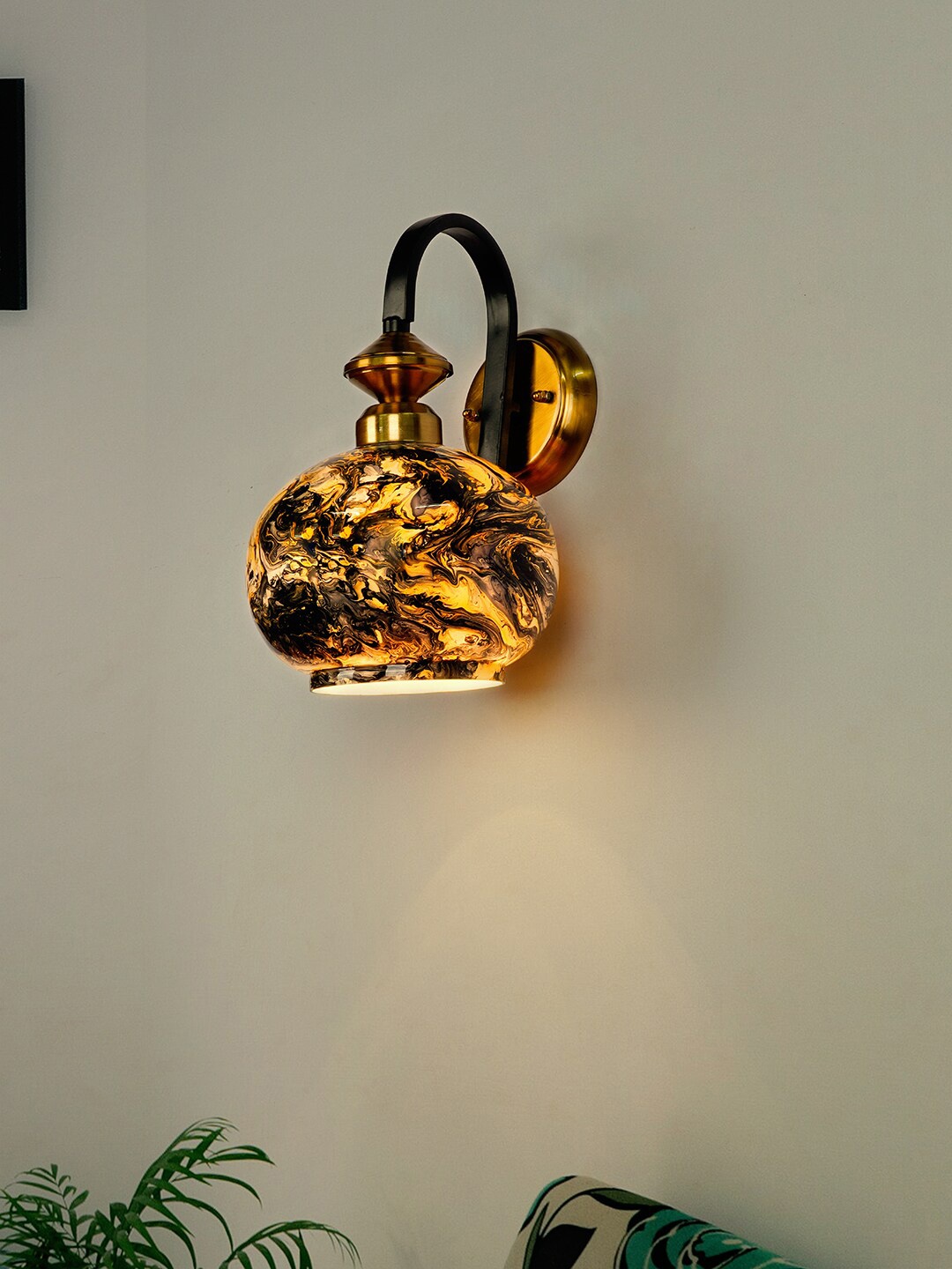 

Fos Lighting Gold-Toned & Black Printed Glass Wall Lamps